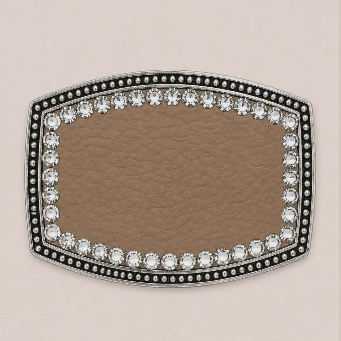 Taupe Pebble Leather Crystal Belt Buckle