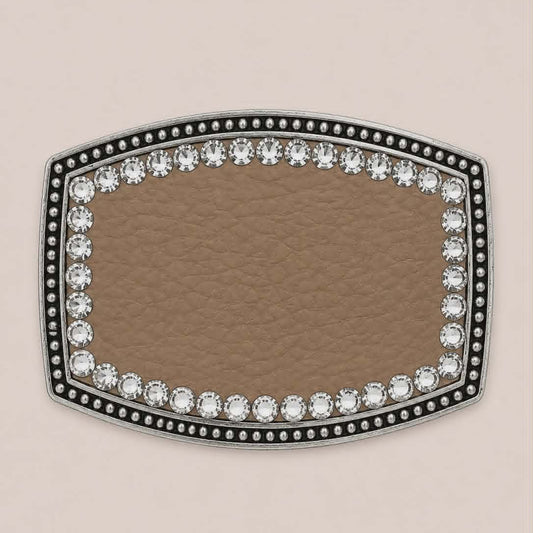 Taupe Pebble Leather Crystal Belt Buckle