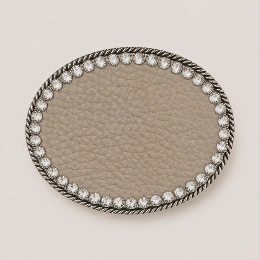 Beige Pebble Leather Crystal Belt Buckle