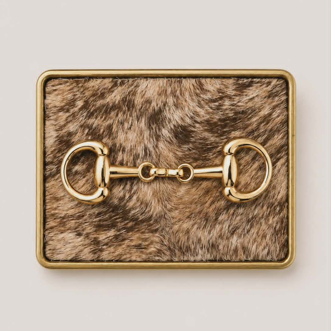 Light Brindle Cowhide Horse Bit Buckle