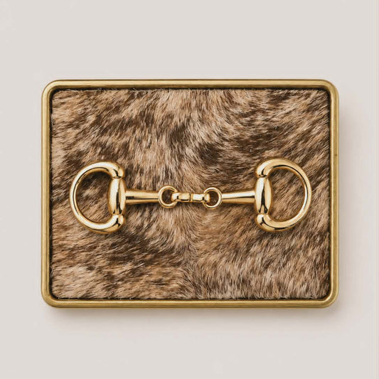 Light Brindle Cowhide Horse Bit Buckle